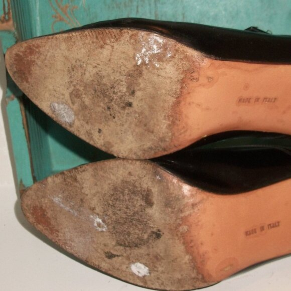 Rare Style Vintage Salvatore Ferragamo Black Leather Heels 8C - Picture 10 of 14